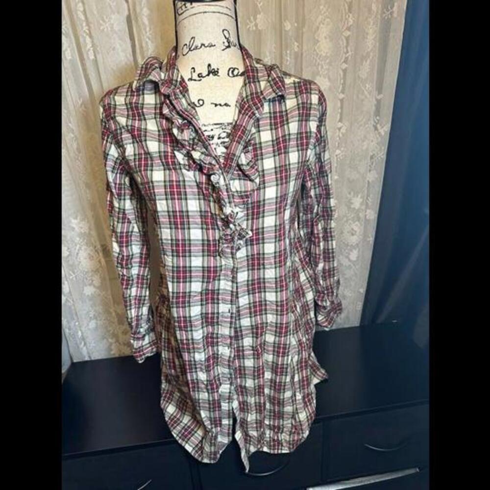 Soft Surroundings Plaid Ruffle Tunic - Size Small